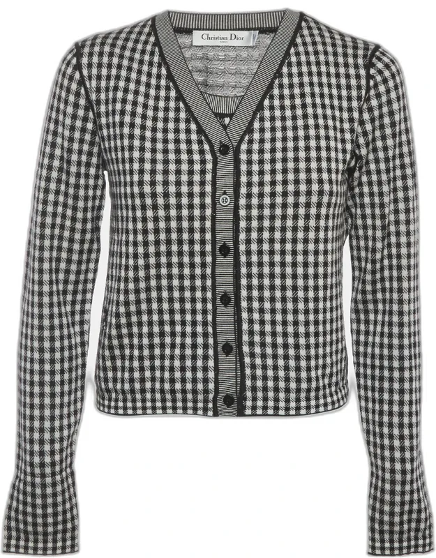 Gingham Cashmere Knit Top And Cardigan Set