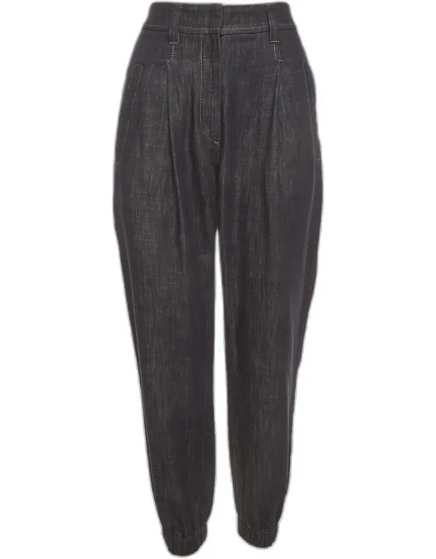 Denim High Waisted Pleated Joggers