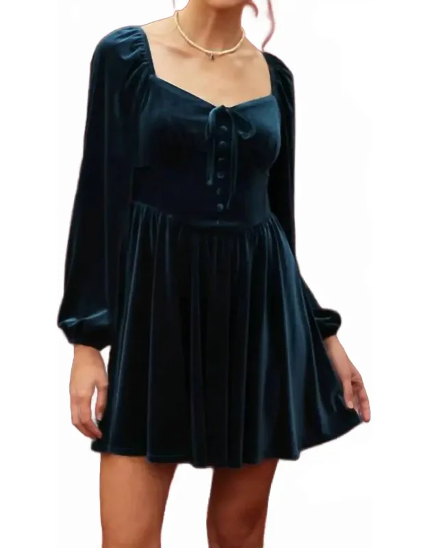 Velvet Button Down Front Tie Mini Dress