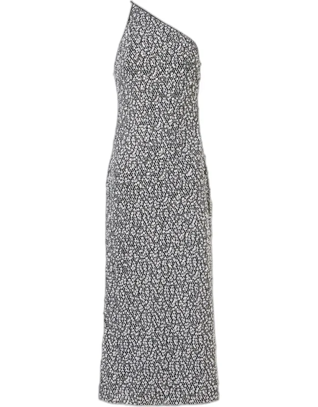 One-shoulder Sequin Net Midi Dress