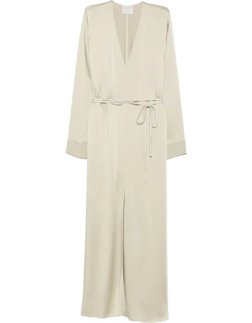 Belted Satin-finish Maxi Dress