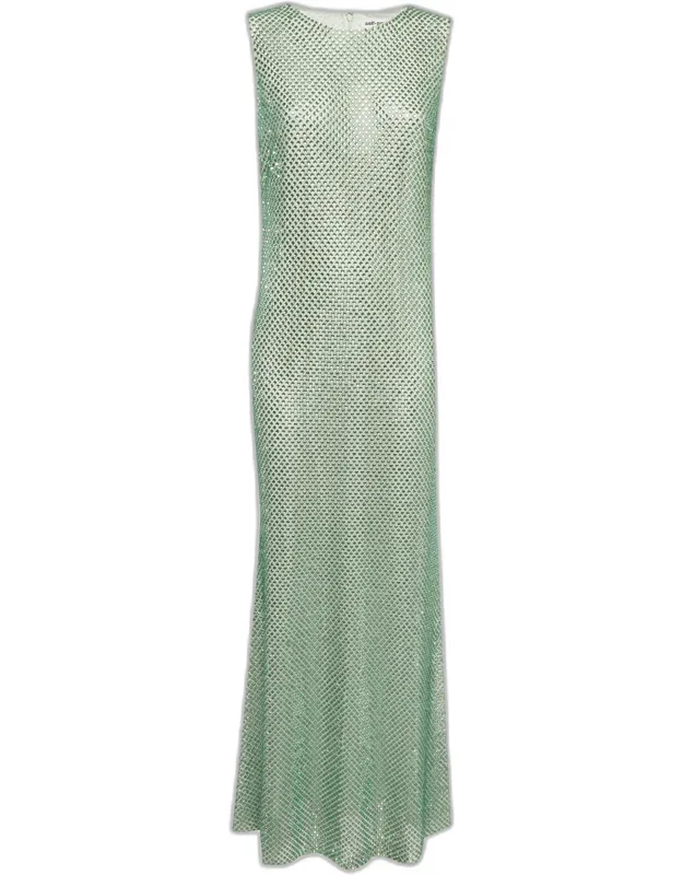 Rhinestone Embellished Mesh Midi Dress