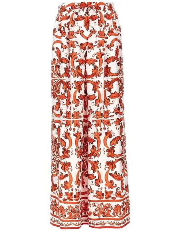 Silk Pants With Maiolica Print