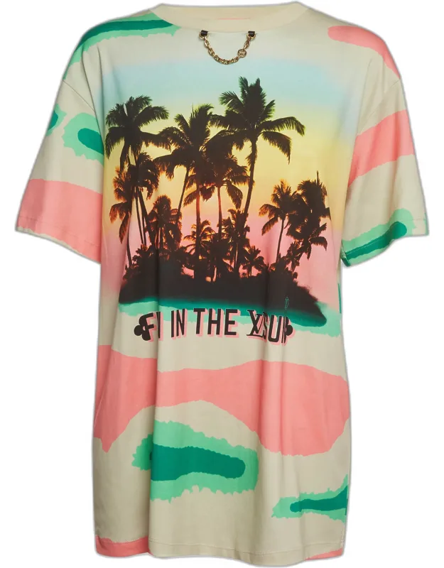 Palm Tree Print Cotton Crewneck T-shirt
