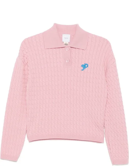 Cable-knit Polo-collar Sweater