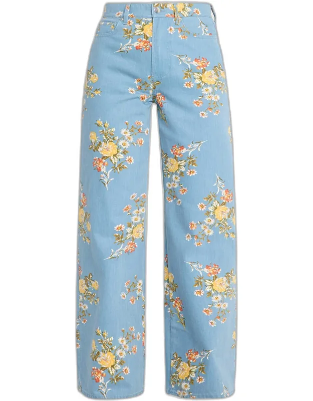 High-rise Wide-leg Floral Jeans