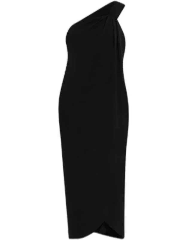 Draped One-shoulder Crepe Maxi Dress