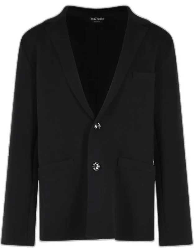 Black Wool Blazer With Lapel Collar And Button Cuffs