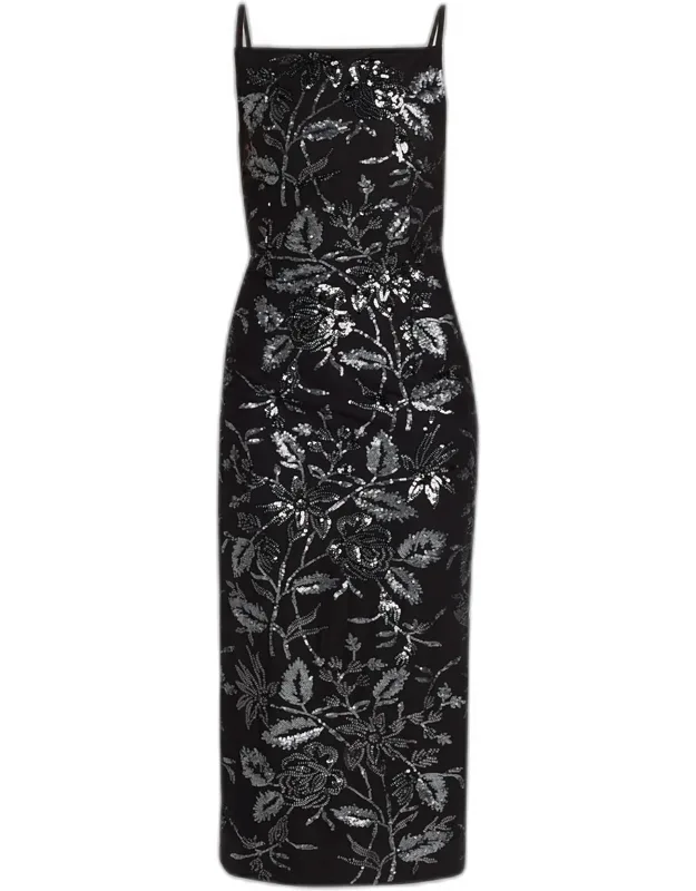 Floral Sequined Midi Dress