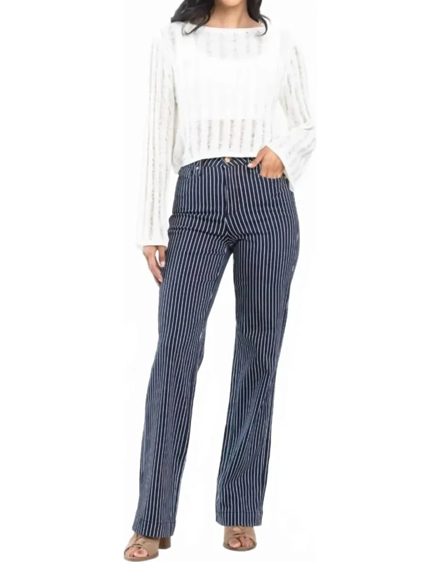 High Waist Tummy Control Striped Straight Jeans