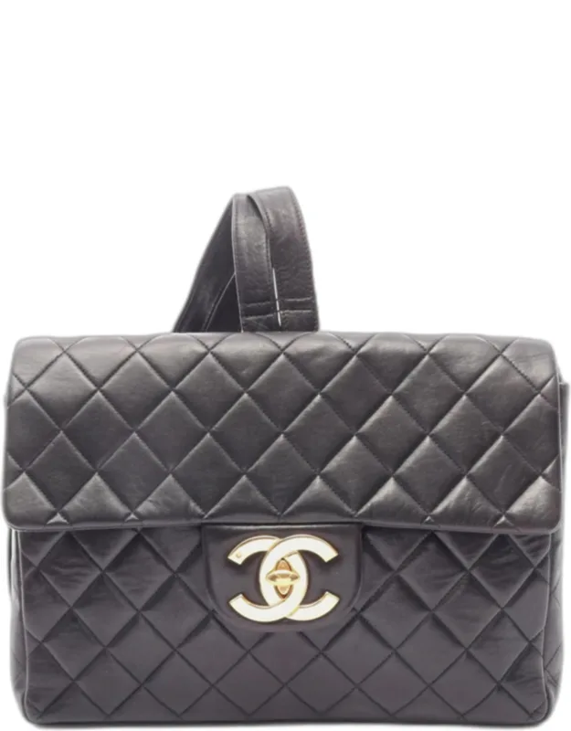 Vintage Quilted Jumbo Lambskin Leather Flap Backpack Bag