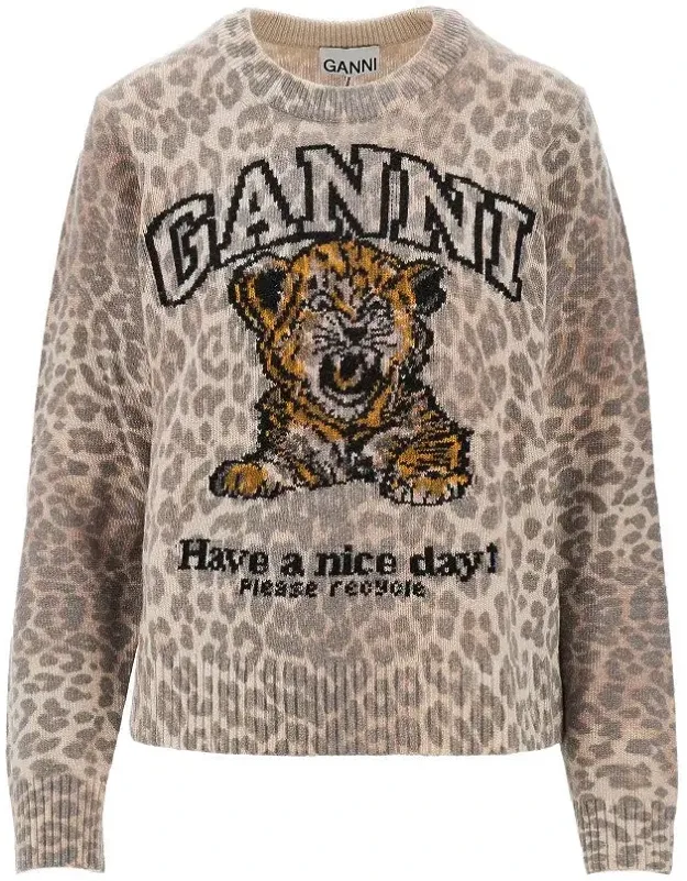 Wool-blend Sweater With Leopard Motif