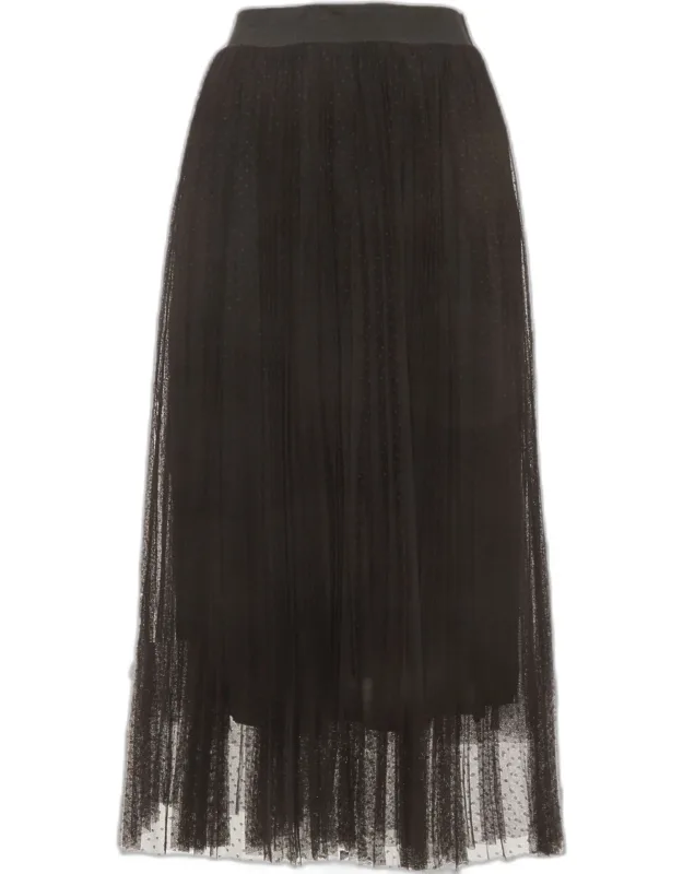 Polka Dot Tulle Pleated Midi Skirt