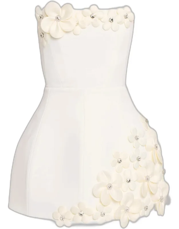 Strapless Floral Applique Mini Dress