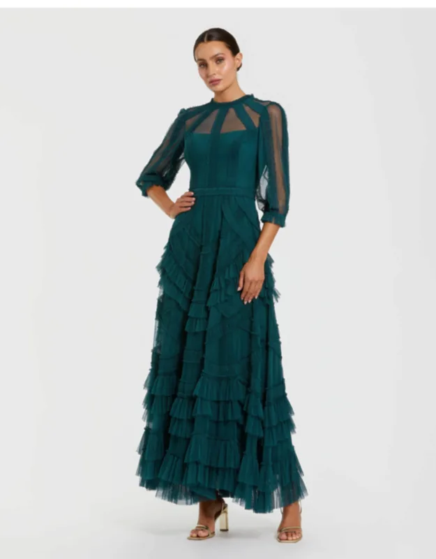 Petite High Neck Tiered Ruffle Maxi Dress