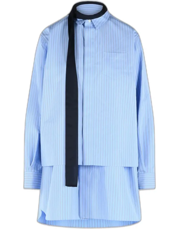 Light Blue Cotton Blend Mini Dress