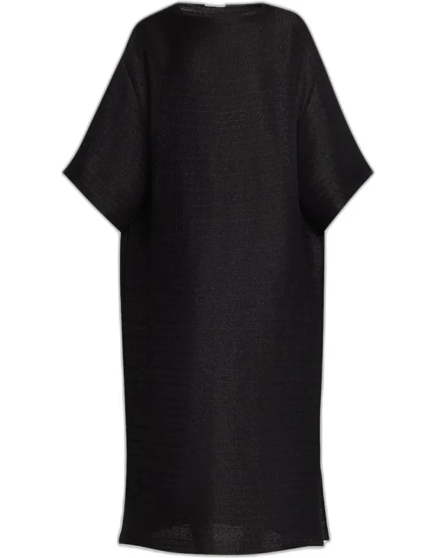 3/4-sleeve Silk-linen Maxi Dress