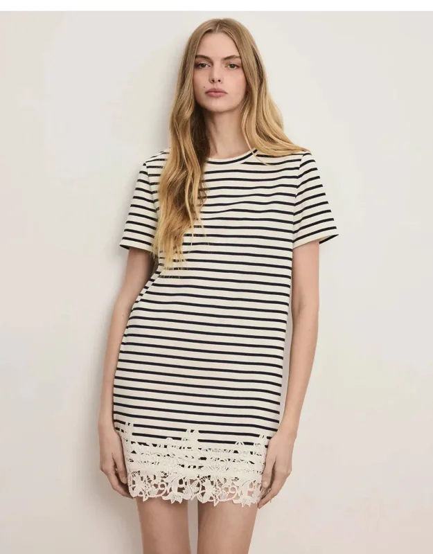 Striped Lace-hem Mini Dress