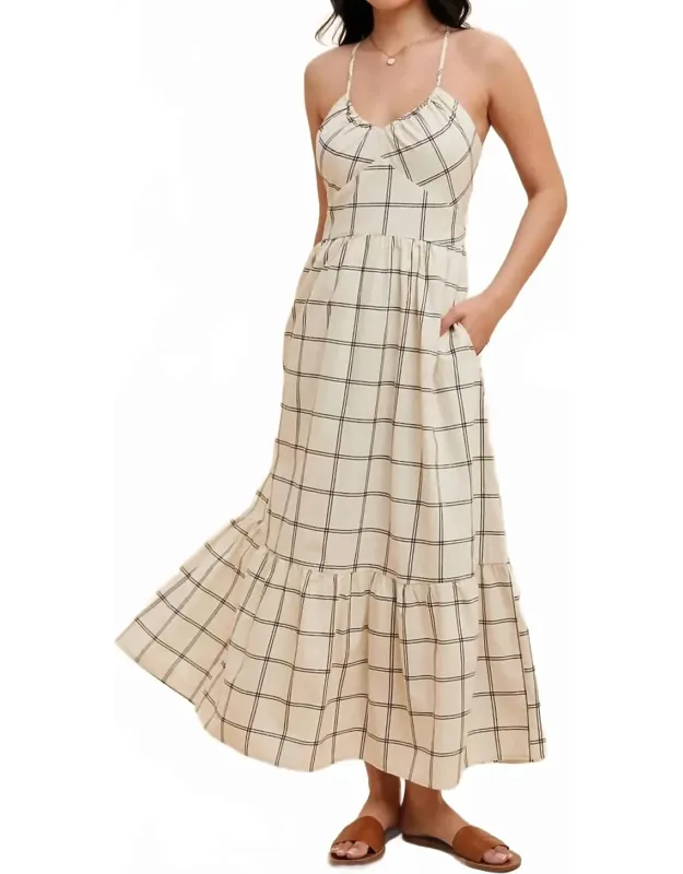 Grid-print Cotton Maxi Dress