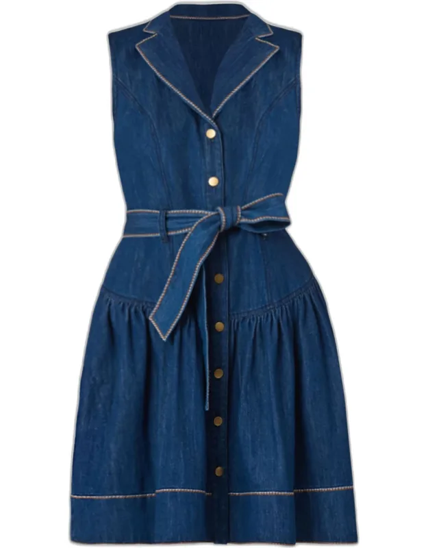 Sleeveless Flounce Cotton Denim Mini Dress