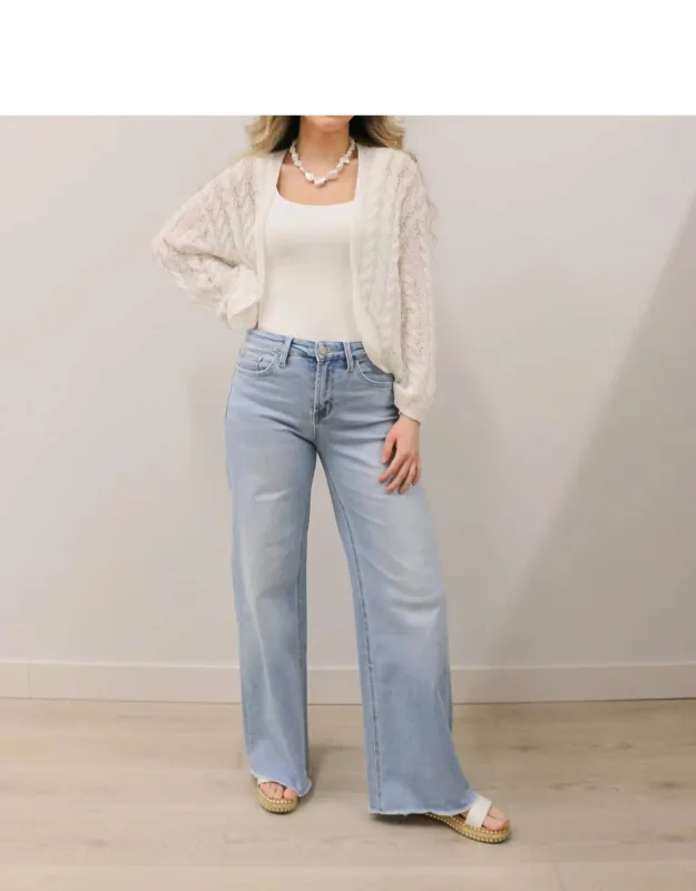 Wide Leg Comfort Stretch Raw Hem Jeans