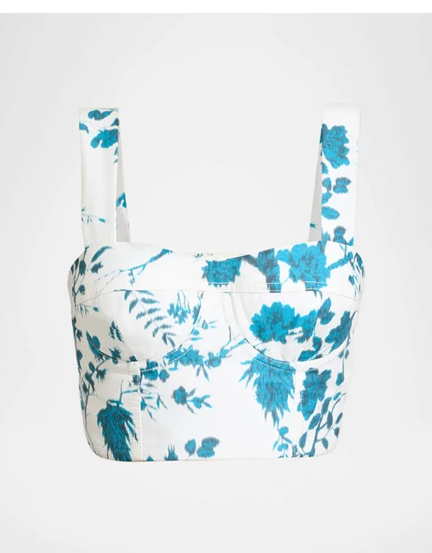 Floral-print Cotton-linen Bra Top