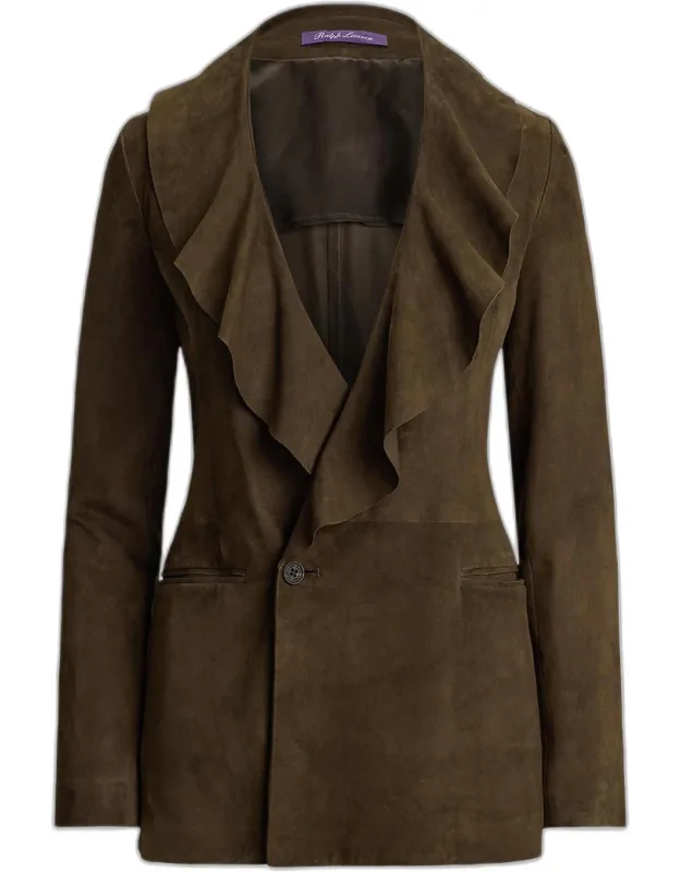 Lightweight Suede Ruffle Blazer