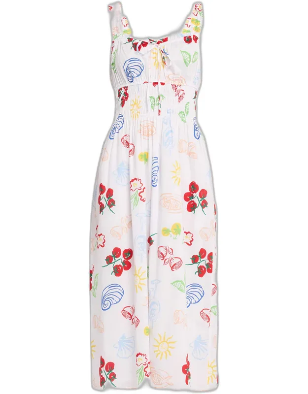 Printed Cotton Midi Dress