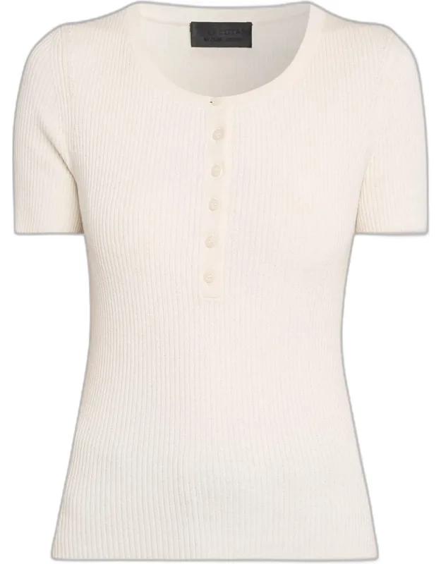 Francene Short-sleeve Rib Henley Sweater