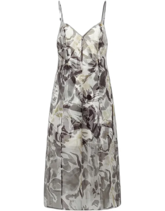 Botanical-print Organza Midi Dress