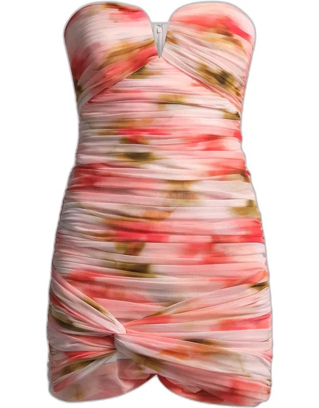 Strapless Ruched Mesh Mini Dress