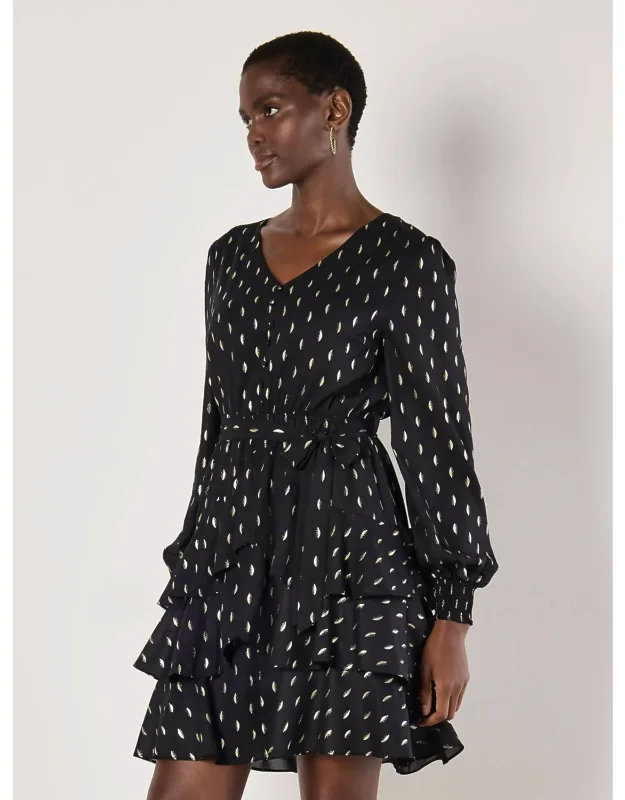 Foil Spot Layered Long Sleeve Dress