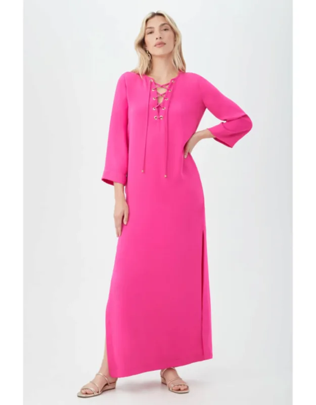 Catamaran Maxi Dress With Lace-up Neckline And Side Slits