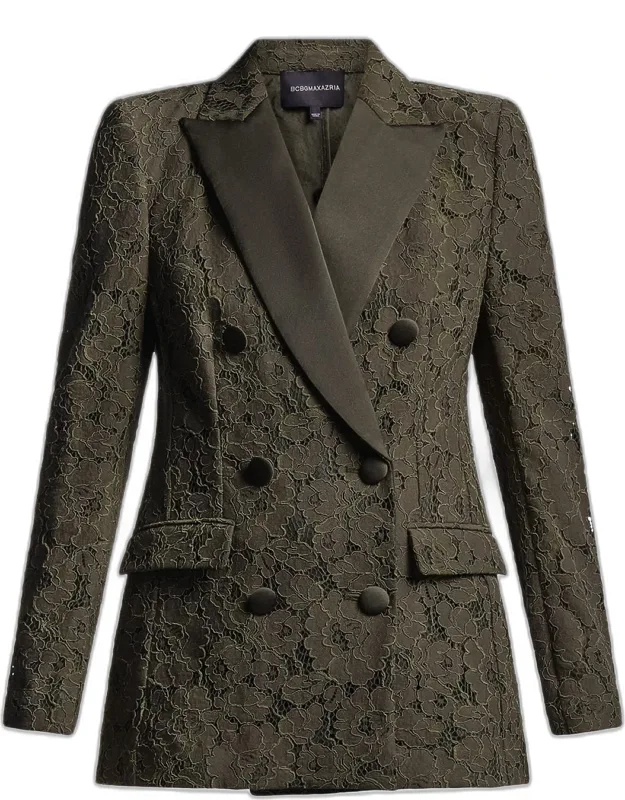 Kaia Double-breasted Satin & Lace Blazer