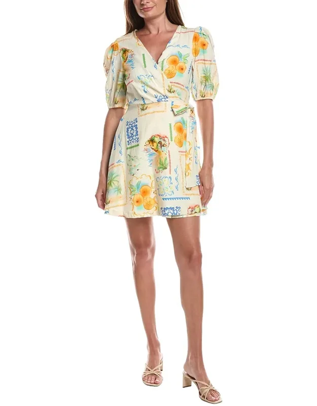 Wrap Front Linen-blend Mini Dress