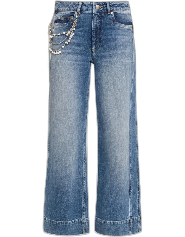 Pearly-chain Cropped Wide-leg Jeans