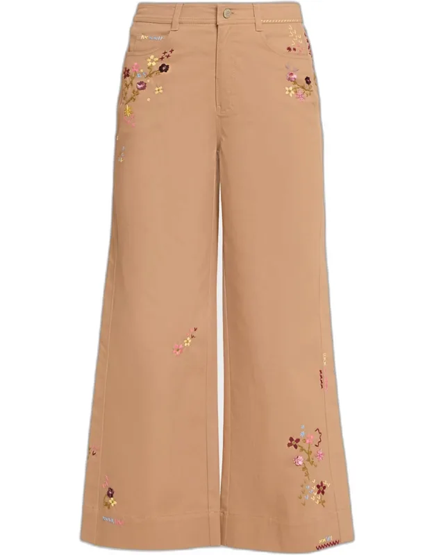 Flared Wildflower Embroidered Pants