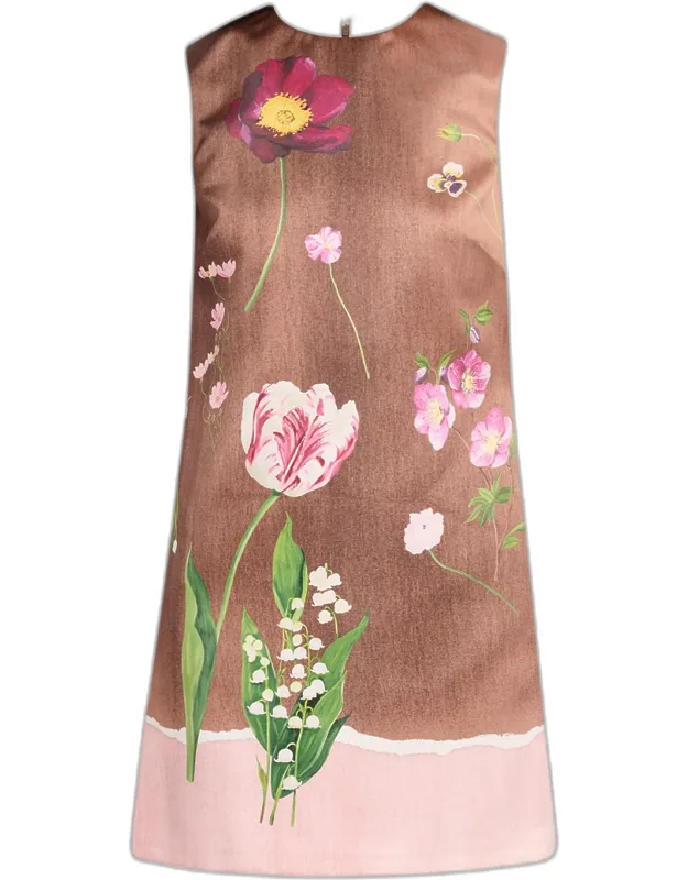 Sleeveless Mixed Botanical Mini Shift Dress