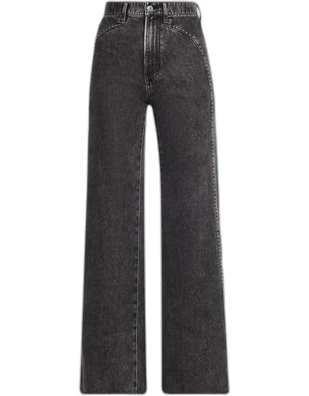High-rise Embellished Wide-leg Jeans
