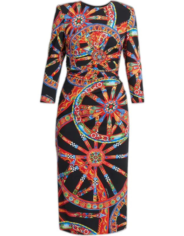 Carretto-print Silk Midi Dress