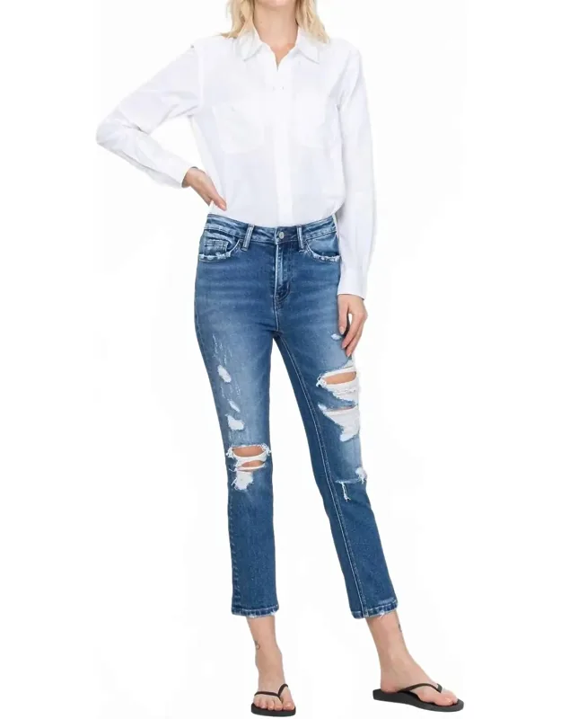 Distressed Slim Straight Leg Jeans