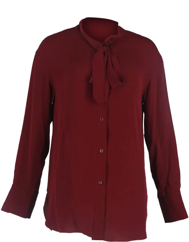 Ribbon Detail Buttoned Long Sleeve Blouse