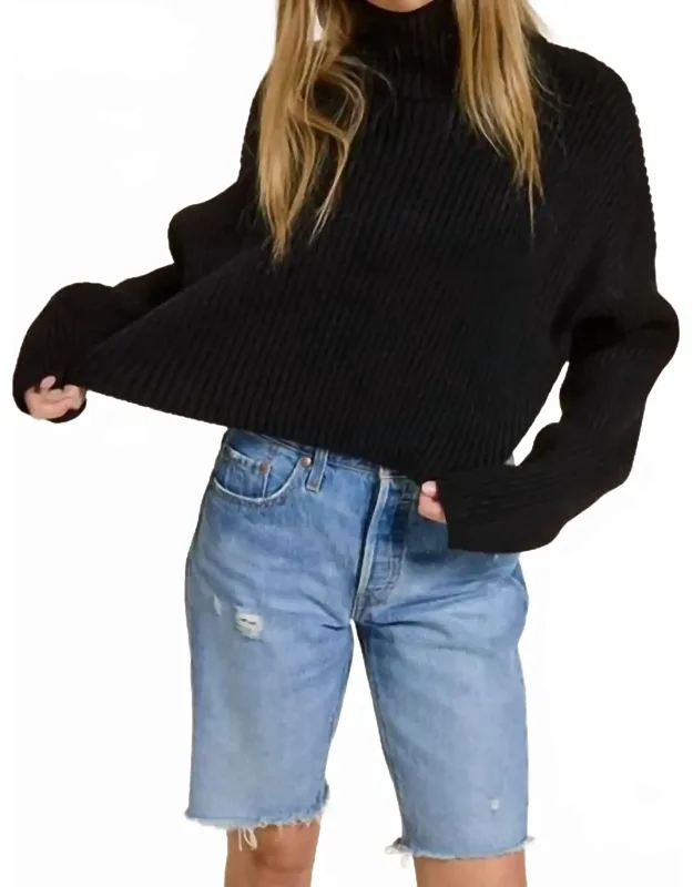 Cropped Ribbed Turtleneck Sweater