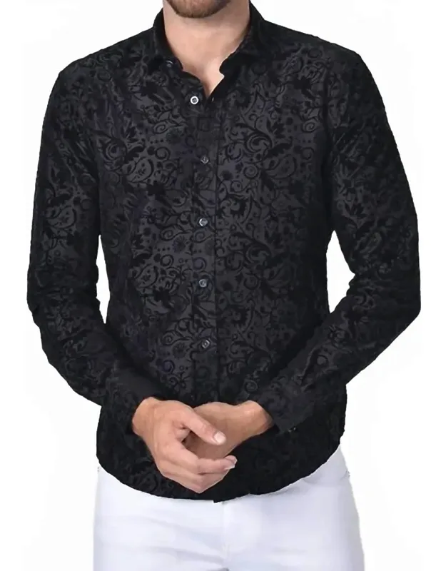 Vine Flocking Satin Cotton Shirt