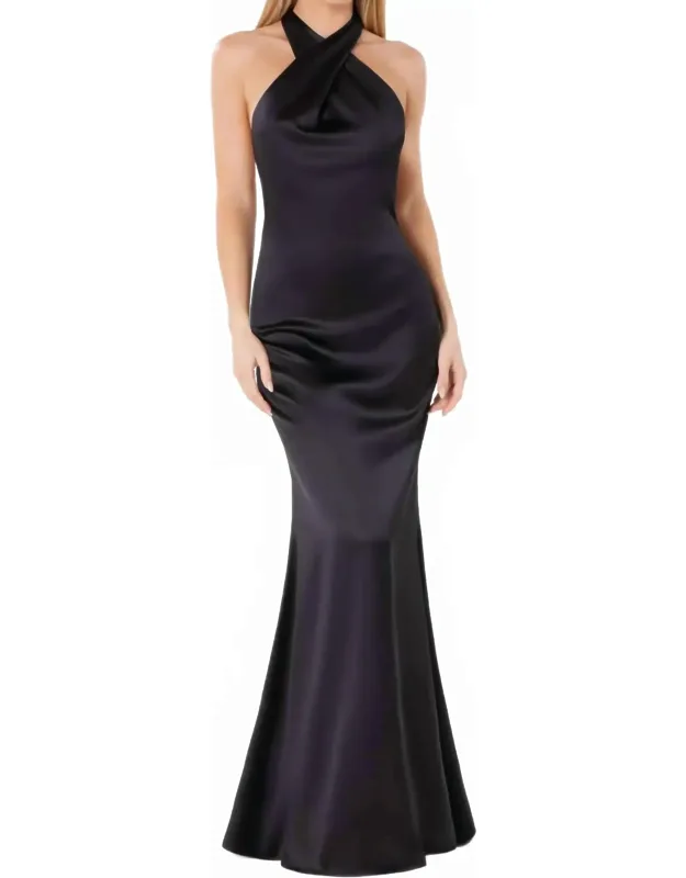Cross Satin Maxi Prom Dress
