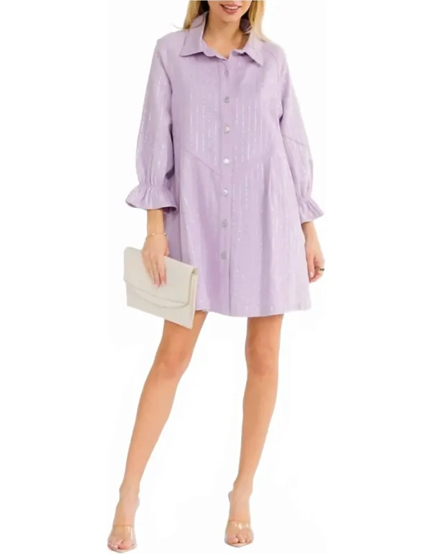 Rhinestone Striped Button Down Dress