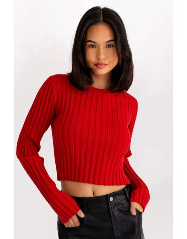 Ruched Open Back Rib Sweater