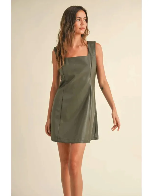 Square Neck Faux Leather Dress