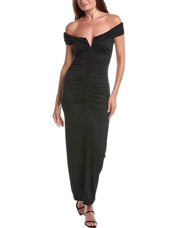 V-wire Gathered Off-the-shoulder Maxi Dress