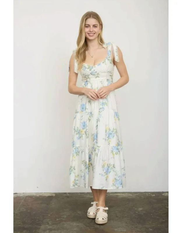 Floral Tie Strap Tiered Midi Dress